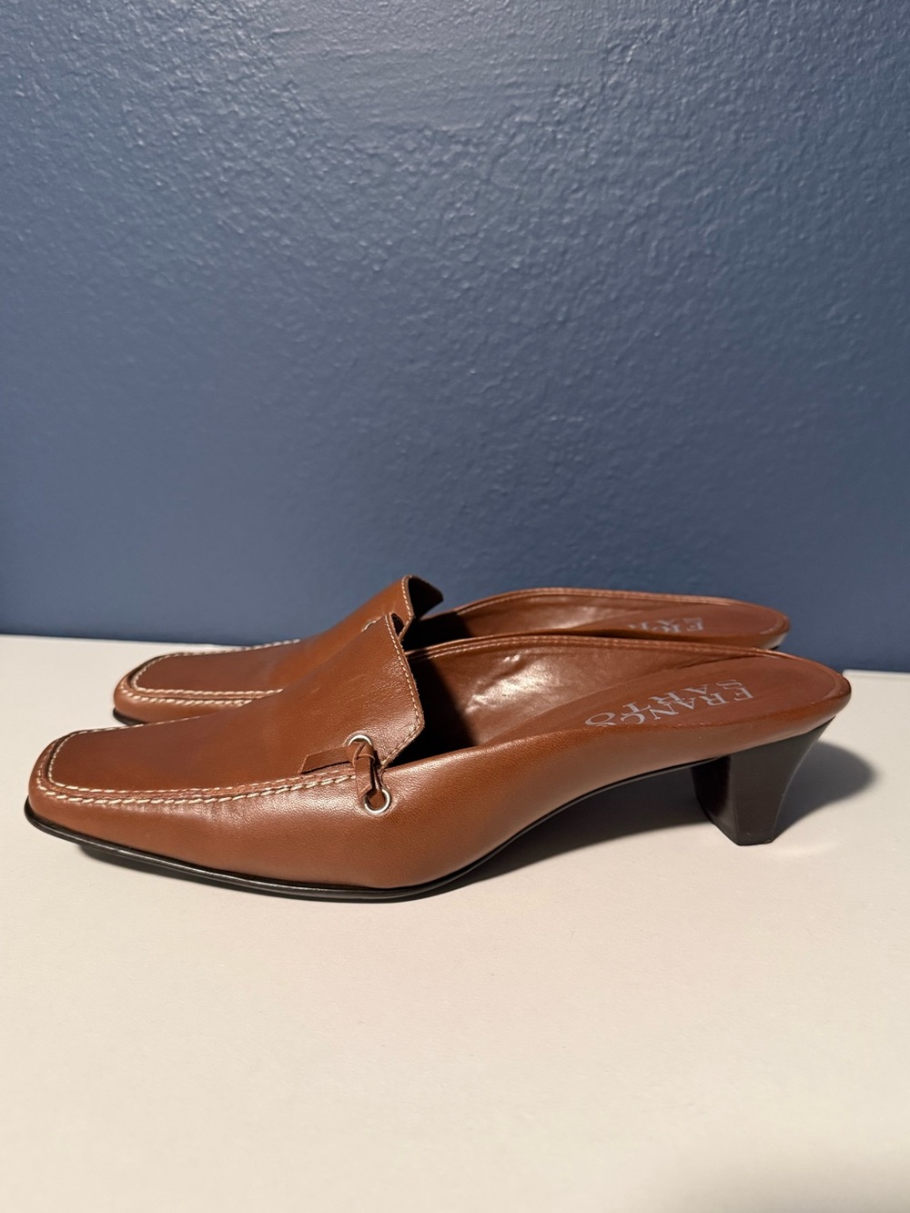 VTG 90s Franco Sarto Brown Leather Square Toe Mule Heels Size 6M